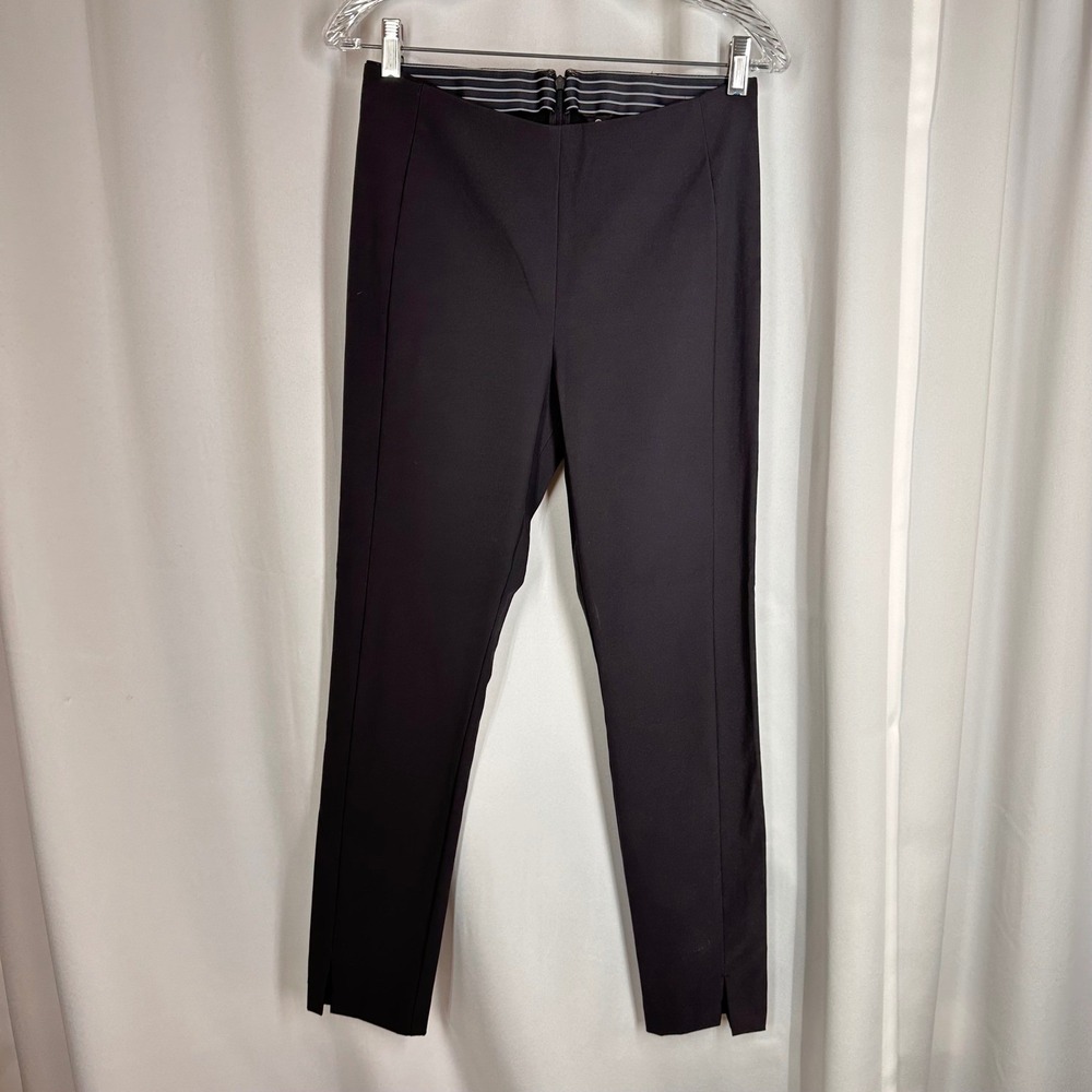 Athleta Womens Black High Rise Skinny Ankle Pants Size 4 Back Zip Striped Waist